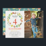 Scavenger Hunt Nature Trail Teal Photo Birthday Invitation<br><div class="desc">This cute scavenger hunt photo birthday invitation features an ivory white background with a wreath of mushroom, acorn, leaf, butterfly, pine cone, and ladybug. The reverse side features a teal background with leaf and mushroom patterns. Change the background colour and personalise it for your needs. You can find matching products...</div>
