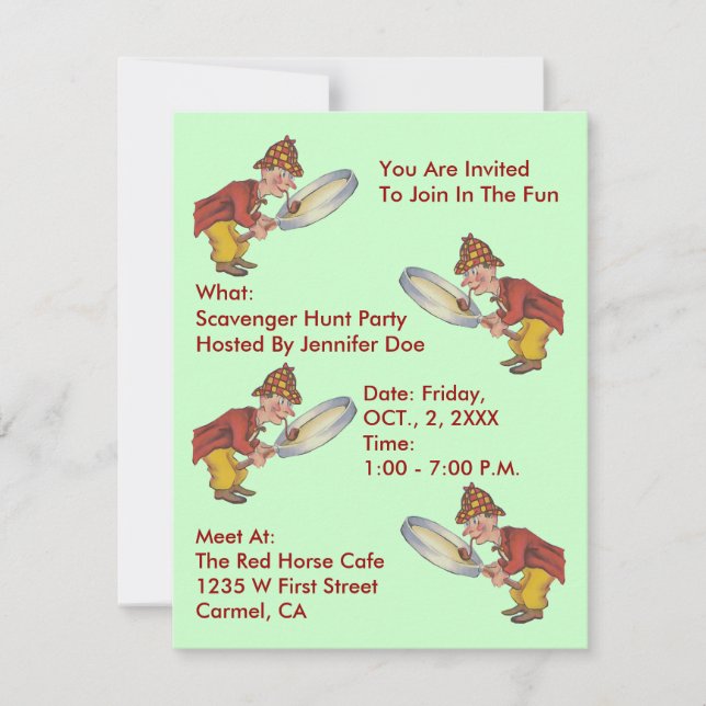 SCAVENGER HUNT PARTY INVITE ~EZ TO CUSTOMIZE (Front)
