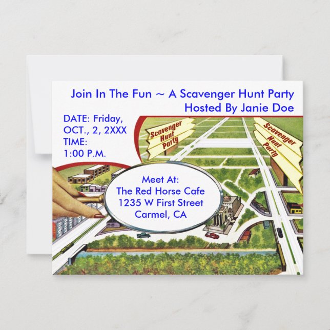 SCAVENGER HUNT PARTY INVITE ~EZ TO CUSTOMIZE (Front)