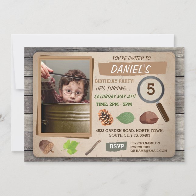 SCAVENGER HUNT PHOTO KIDS BIRTHDAY PARTY INVITE (Front)