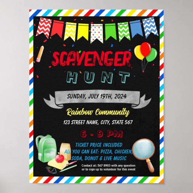 Scavenger hunt school event template poster (Front)