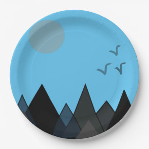 SCENARY LANDSCAPE MOUNTAIN  PAINTING SIMPLE PAPER PLATE