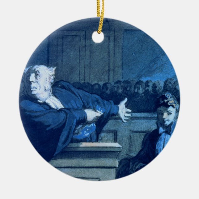 Scene at a tribunal (w/c) ceramic ornament (Front)