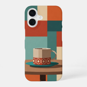 Scène de Tasse à Café Géométrique Minimaliste iPhone 16 Case