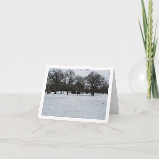 Scene of winter trees in a row holiday note card (Front)