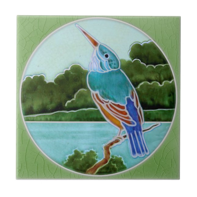 Scene w/ Kingfisher c1900 T+R Boote Antique Repro Ceramic Tile (Front)