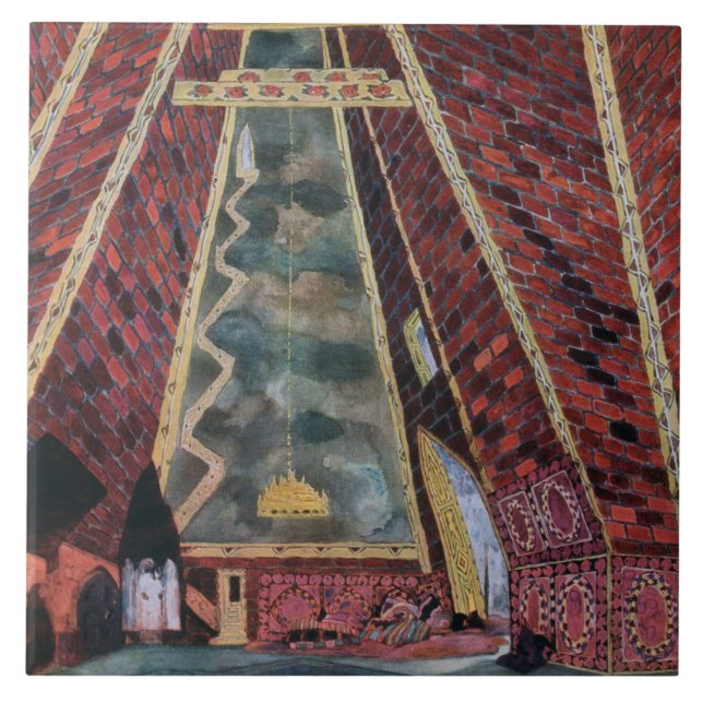 Scenery design for Thamar, 1912 (colour litho) Ceramic Tile (Front)