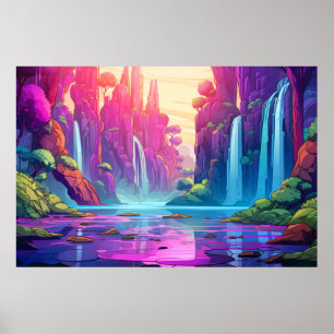 Scenery Panoramic Waterfall Landscape Nature Poster