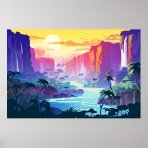 Scenery Panoramic Waterfall Landscape Nature Poster