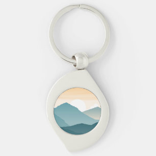 Scenery with silhouettes of hills key ring