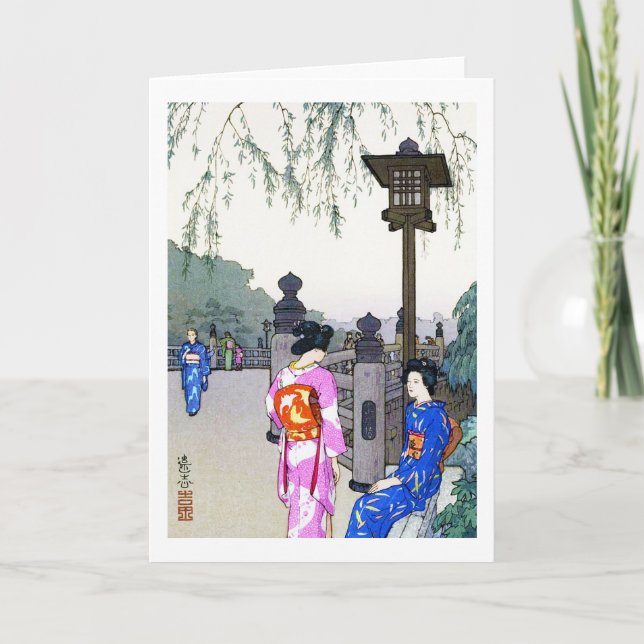 Scenery with Women in a Kimono, Hiroshi Yoshida Card (Front)