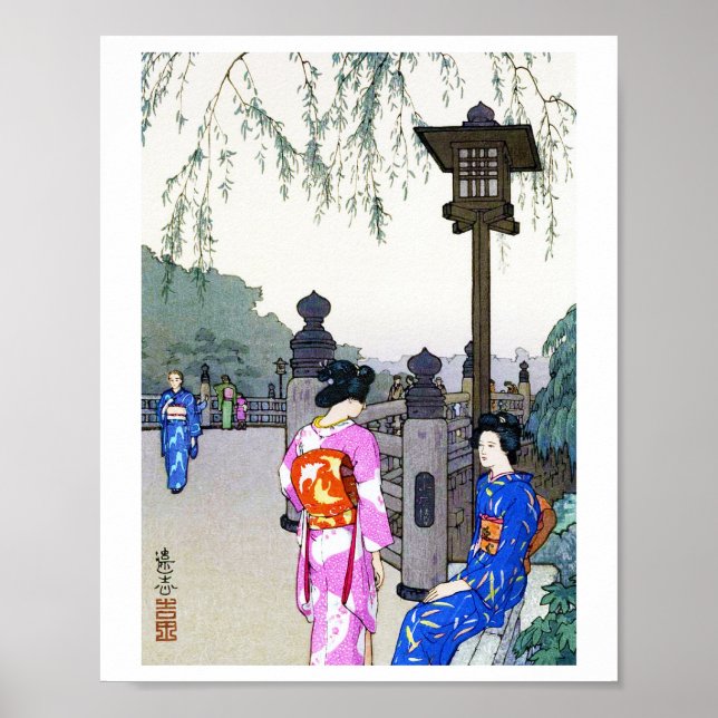 Scenery with Women in a Kimono, Hiroshi Yoshida Poster (Front)