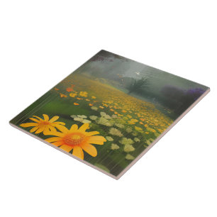 Scenery Yellow Flowers Ceramic Tile