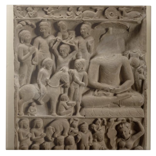 Scenes from Buddha's life, Sarnath, Uttar Pradesh Ceramic Tile (Front)