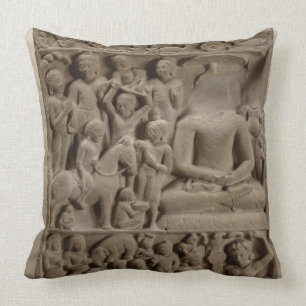 Scenes from Buddha's life, Sarnath, Uttar Pradesh Cushion