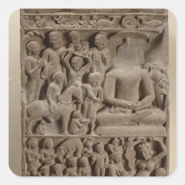 Scenes from Buddha's life, Sarnath, Uttar Pradesh Square Sticker (Front)