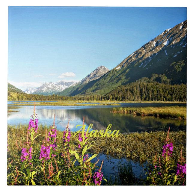 Scenic Alaska, Labelled, Ceramic Tile (Front)