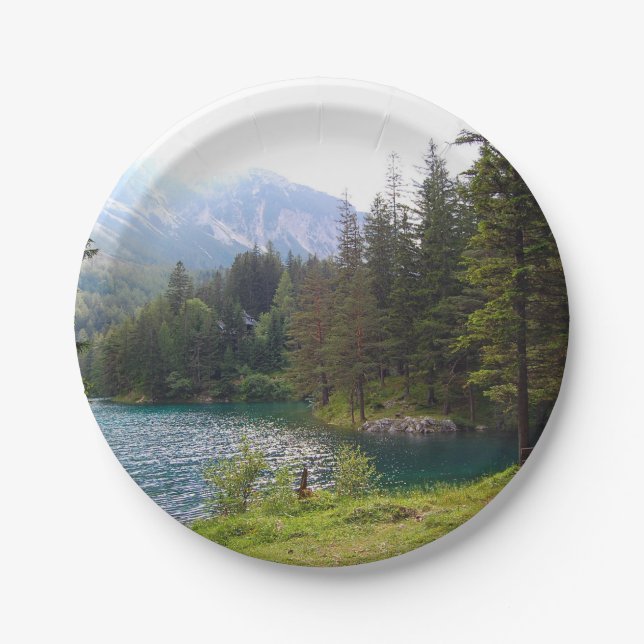 Scenic Alpine Forrest and Lake Paper Plate (Front)