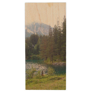Scenic Alpine Forrest and Lake Photo Wood USB Flash Drive