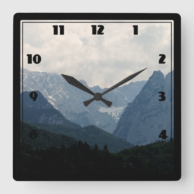 Scenic Alpine Mountains Nature Photo Square Wall Clock (Front)