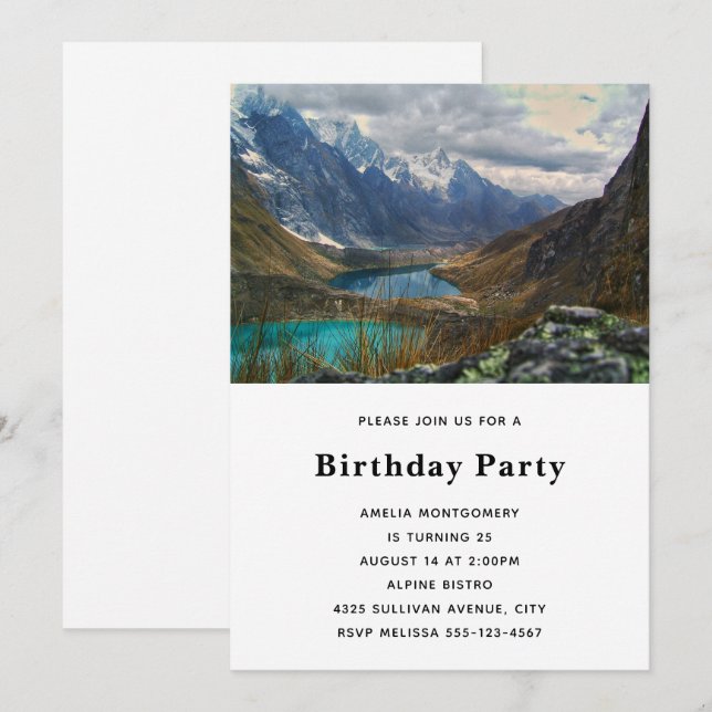 Scenic Alpine Mountains Photo Birthday Invitation (Front/Back)