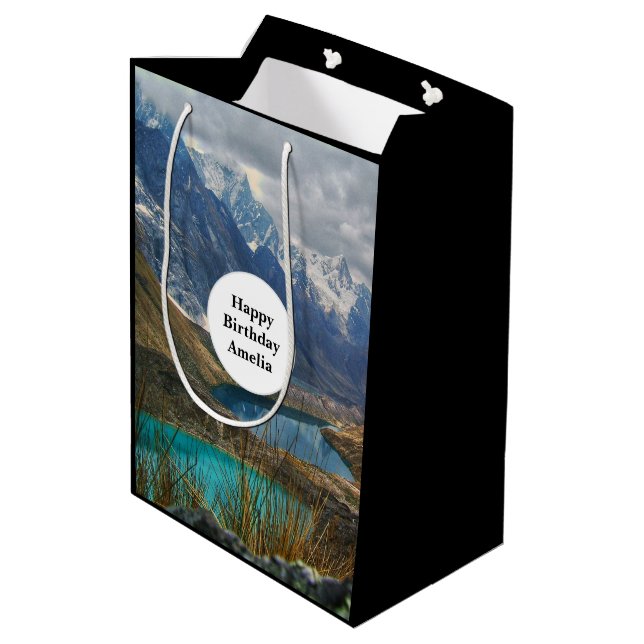 Scenic Alpine Mountains Photo Birthday Medium Gift Bag (Back Angled)