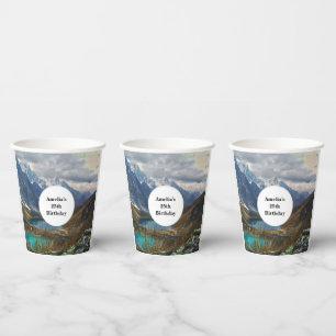 Scenic Alpine Mountains Photo Birthday Paper Cups