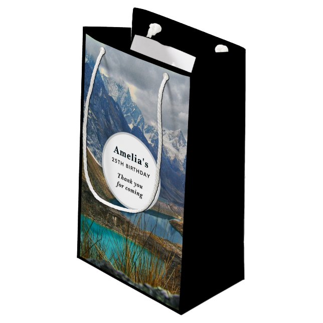 Scenic Alpine Mountains Photo Birthday Thank You Small Gift Bag (Back Angled)