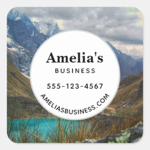 Scenic Alpine Mountains Photo Business Square Sticker