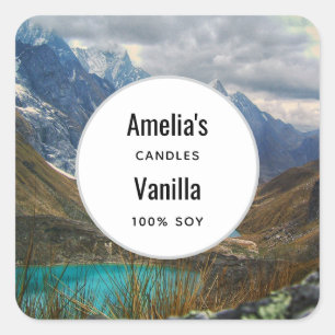 Scenic Alpine Mountains Photo Candle Business Square Sticker