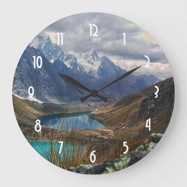 Scenic Alpine Mountains Photo Large Clock (Front)