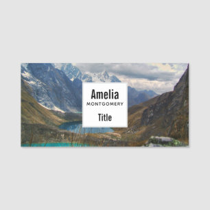 Scenic Alpine Mountains Photo Name Tag