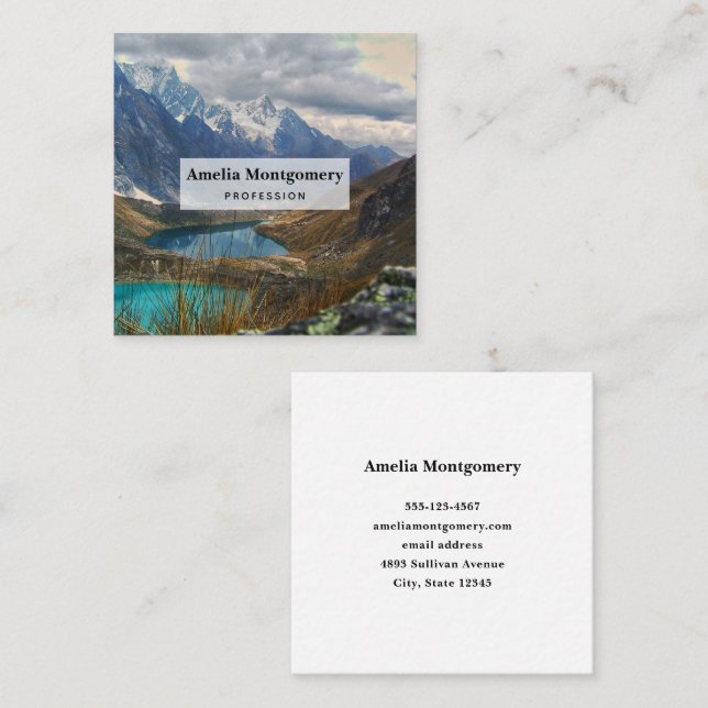 Scenic Alpine Mountains Photo Square Business Card (Front/Back)