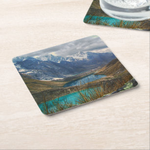 Scenic Alpine Mountains Photo Square Paper Coaster