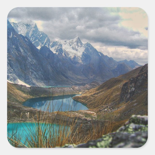 Scenic Alpine Mountains Photo Square Sticker (Front)