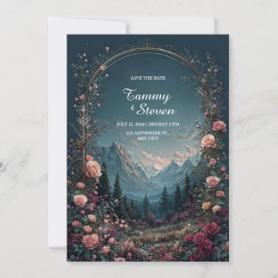Scenic Alpine Valley Floral Arch Evening Wedding Invitation