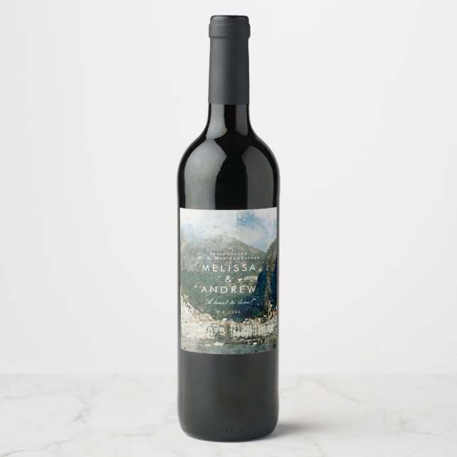 scenic amalfi italy rustic wedding wine bottle label (Front)