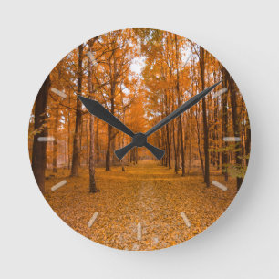 Scenic Autumn Forest Fall Leaves Round Clock