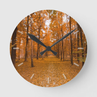 Scenic Autumn Forest Fall Leaves Round Clock