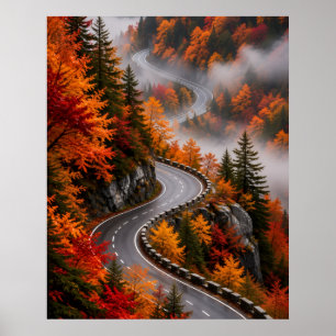 Scenic Autumn Mountain Road - Vibrant Fall Poster