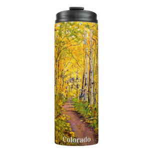 Scenic Autumn Trail in Aspen Tree Grove Thermal Tumbler