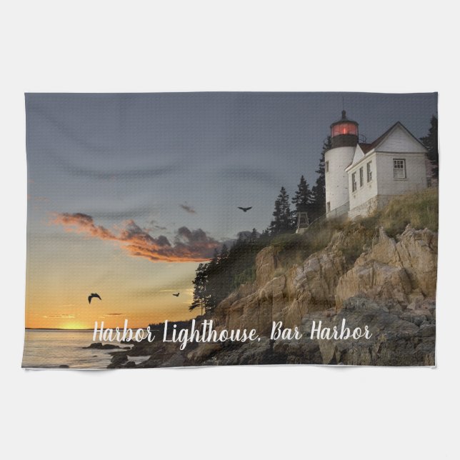 Scenic Bar Harbour Lighthouse Tea Towel (Horizontal)