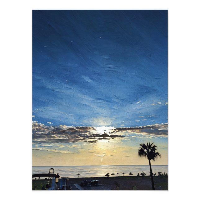 Scenic Beach Landscape at Sunset with Palm Trees  Photo Print (Front)