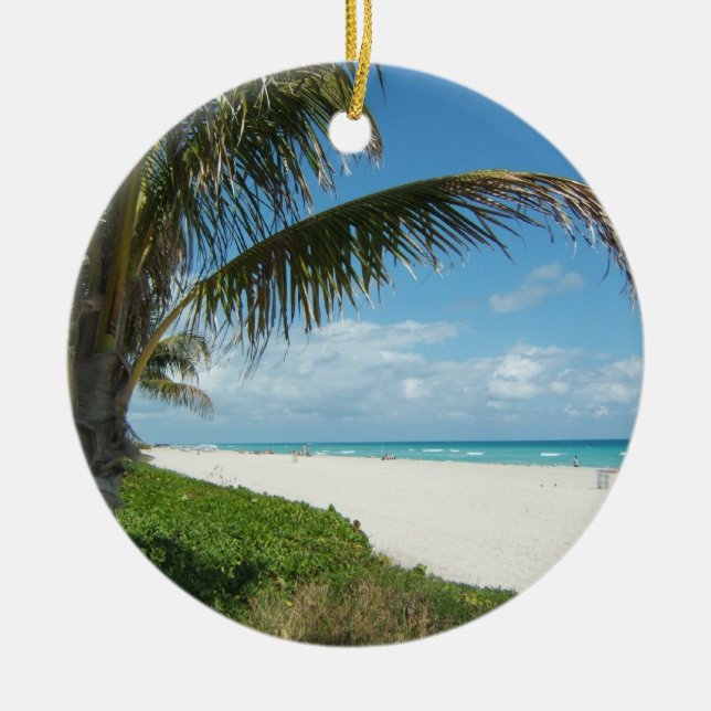 Scenic Beach, Side Palm Branch Ceramic Ornament (Front)