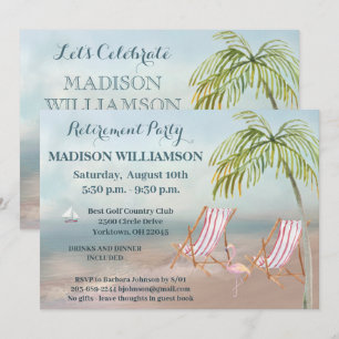 Scenic Beach View Palm Trees Retirement Party   Invitation