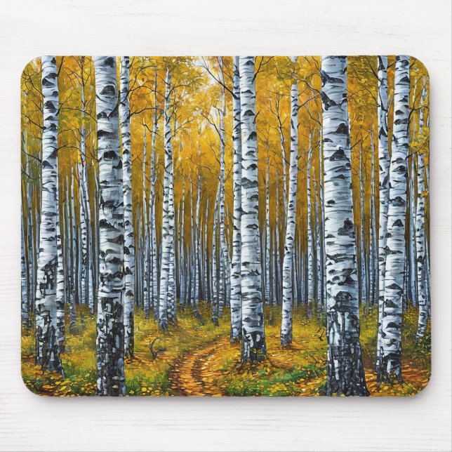 Scenic Birch Tree Forest in Autumn Mouse Pad (Front)