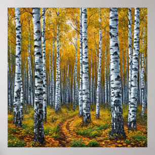 Scenic Birch Tree Forest in Autumn Poster