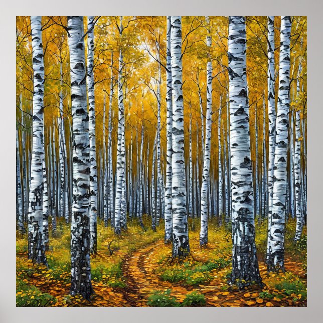 Scenic Birch Tree Forest in Autumn Poster (Front)