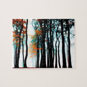 Scenic Black Silhouette Trees with Autumn Colors Jigsaw Puzzle