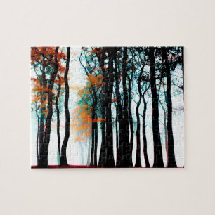 Scenic Black Silhouette Trees with Blue Sky Jigsaw Puzzle